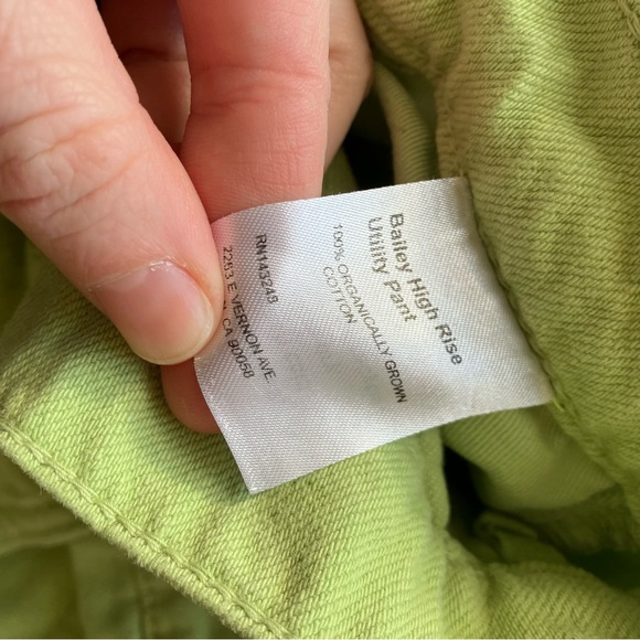 Reformation Jeans Bailey High Waist Green Organic Cotton Utility Pants size 28 - Picture 5 of 10